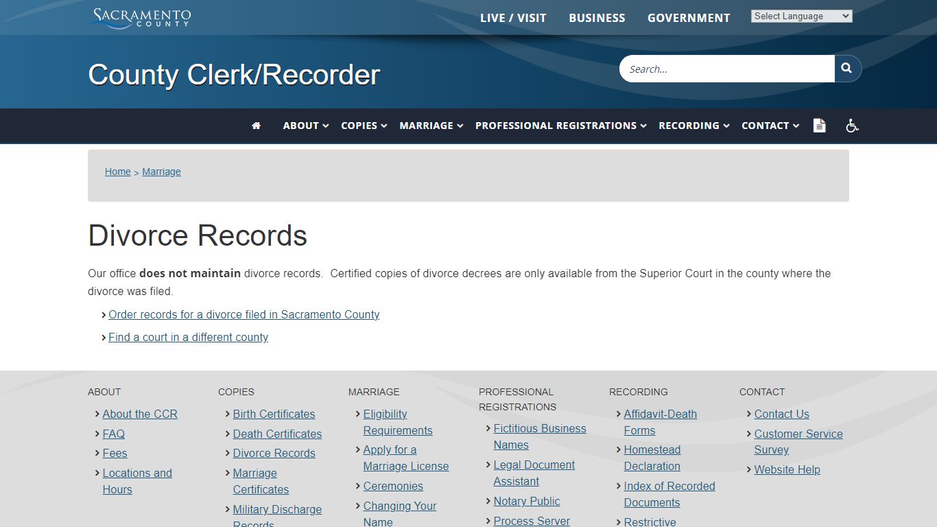 Divorce Records - Sacramento County, California