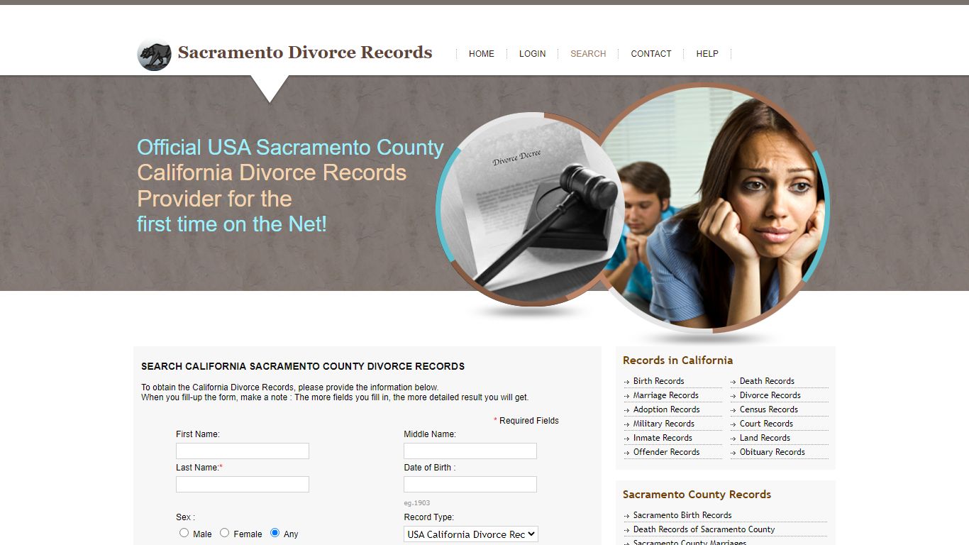 Search California Sacramento County Divorce Records