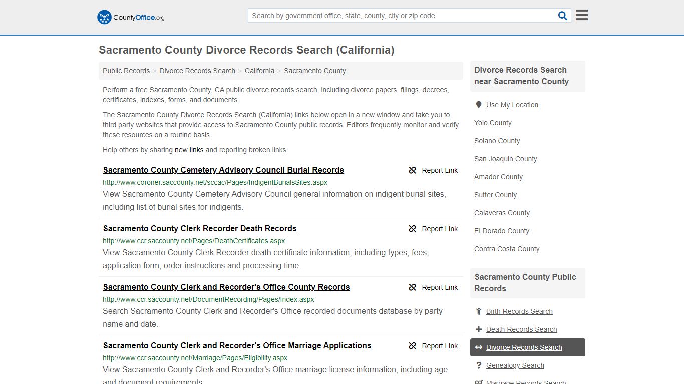 Sacramento County Divorce Records Search (California) - County Office